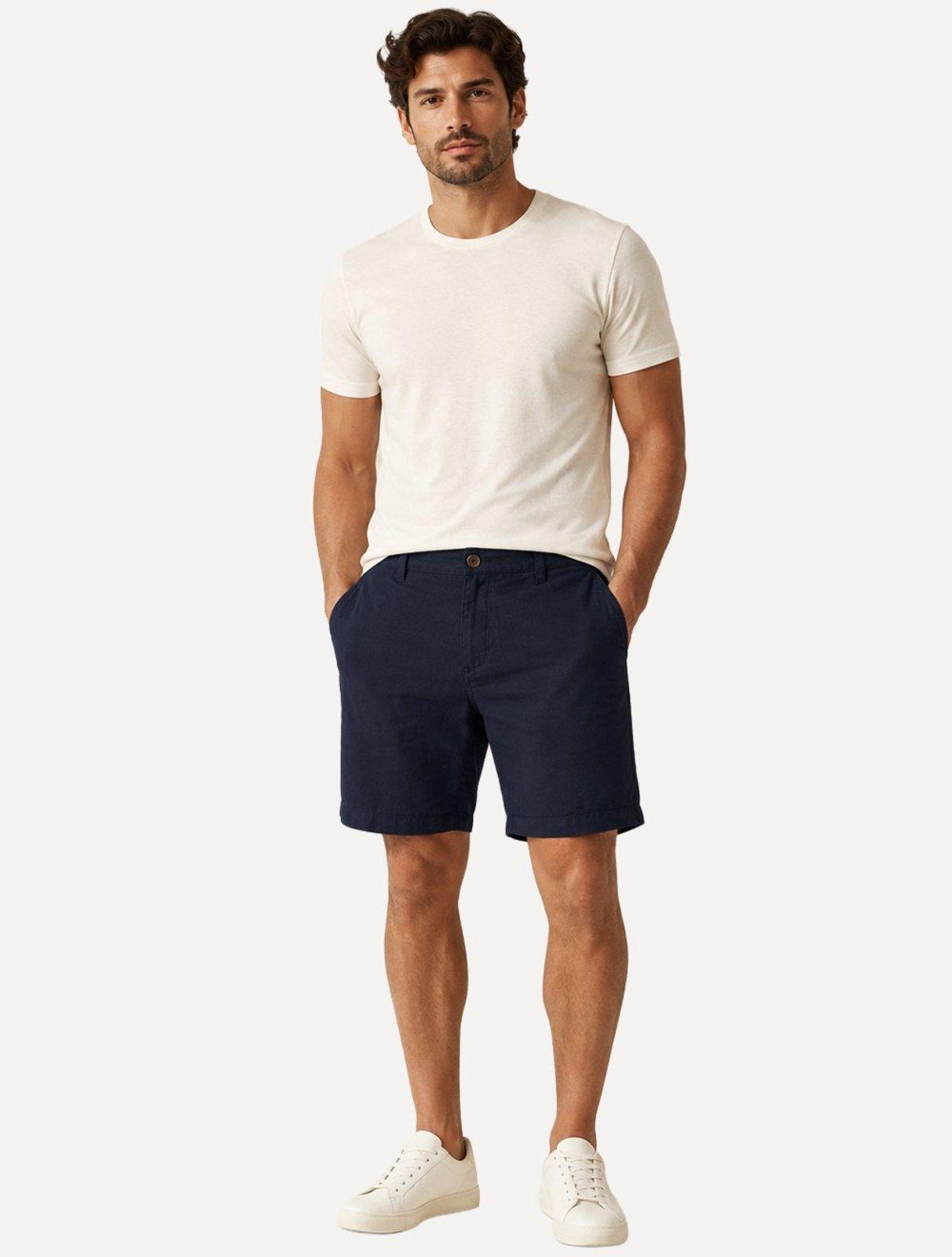 Bermuda Reserva Masculina Casual Linho Azul Marinho