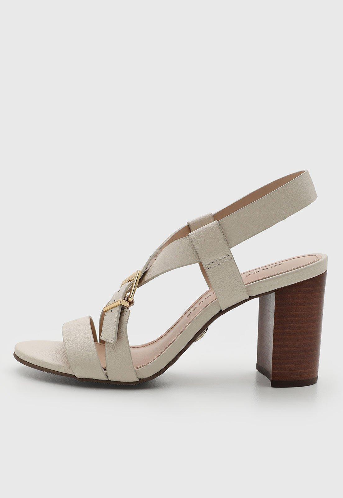 Sandália Feminina Jorge Bischoff Salto Grosso Couro Off-White
