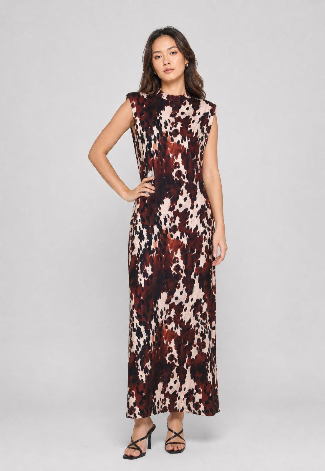 Vestido Longo Lança Perfume Estampado Marrom