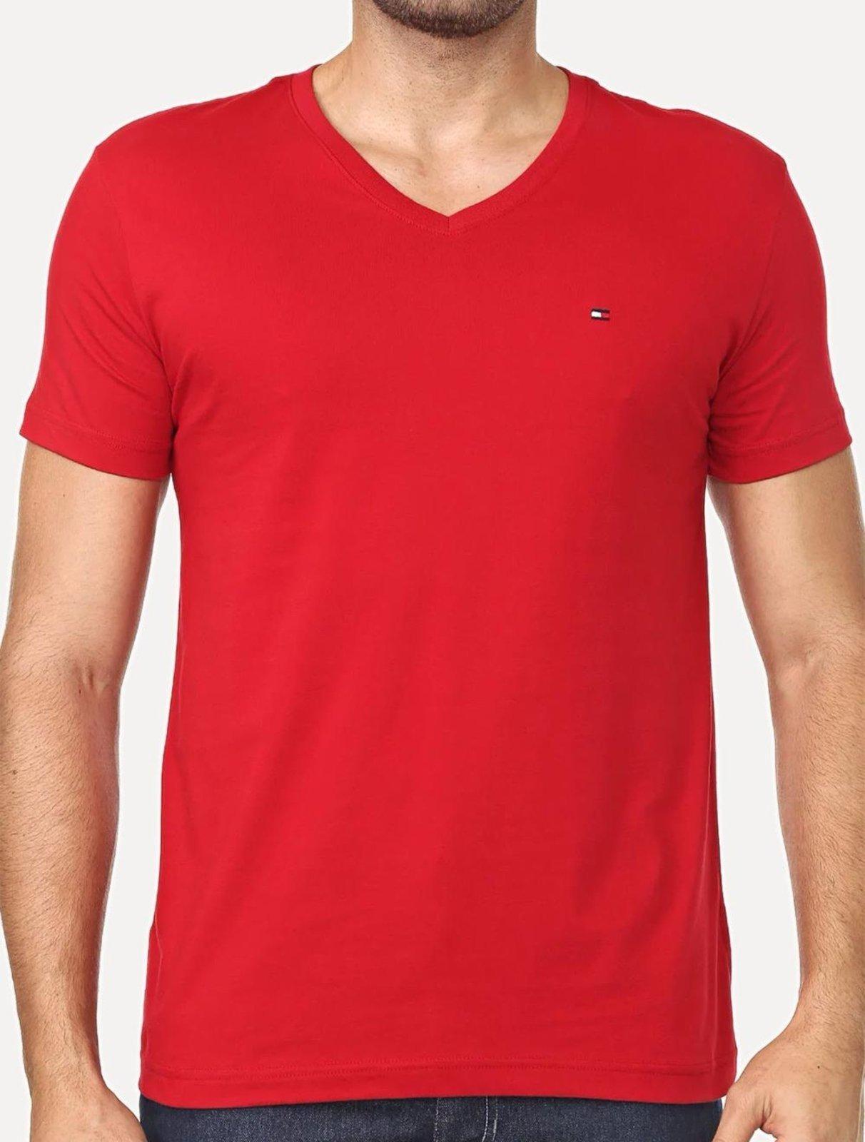 Camiseta Tommy Hilfiger Masculina Essential V-Neck Vermelha
