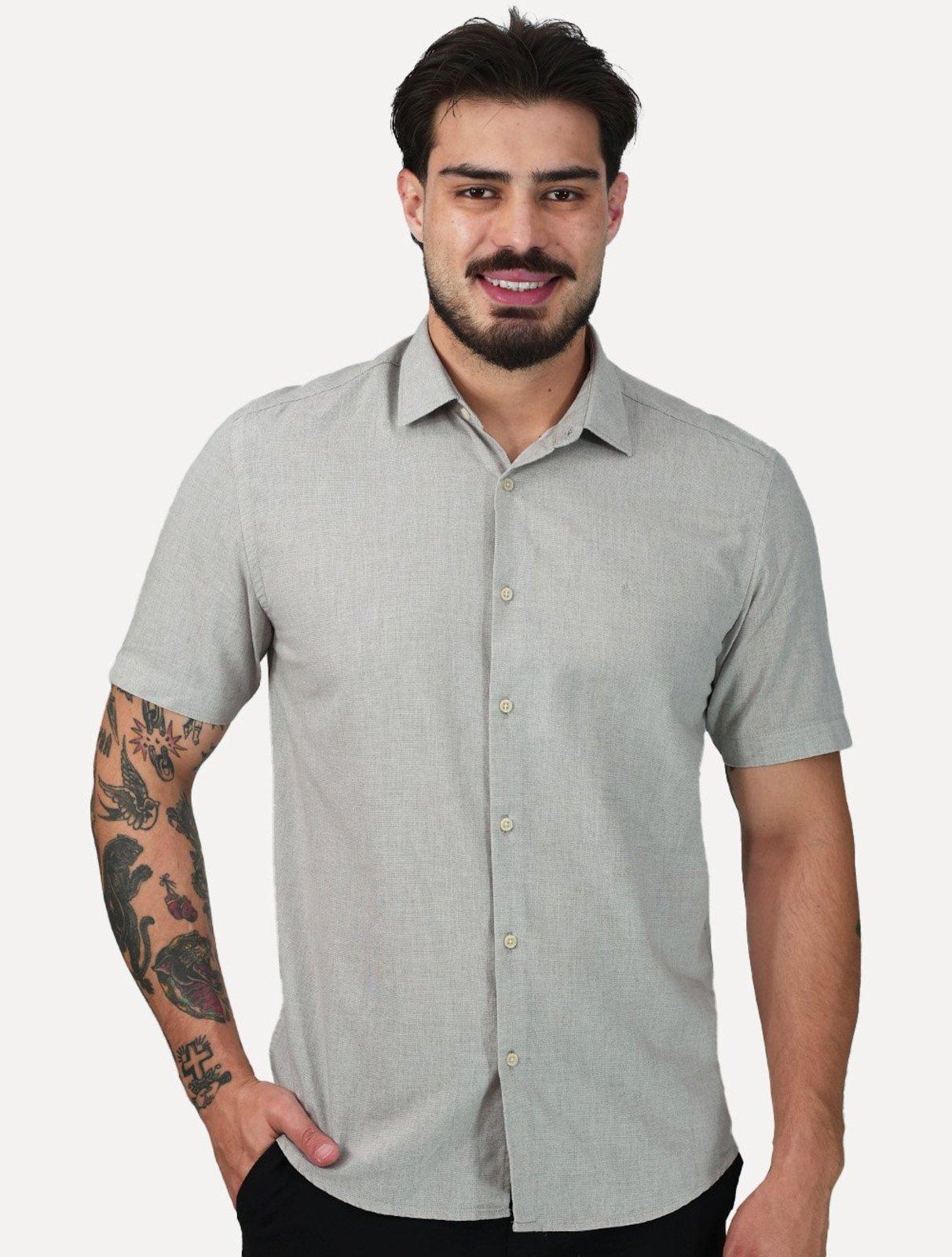 Camisa Aramis Masculina Slim Modal Linho Boa Vista Cáqui Claro