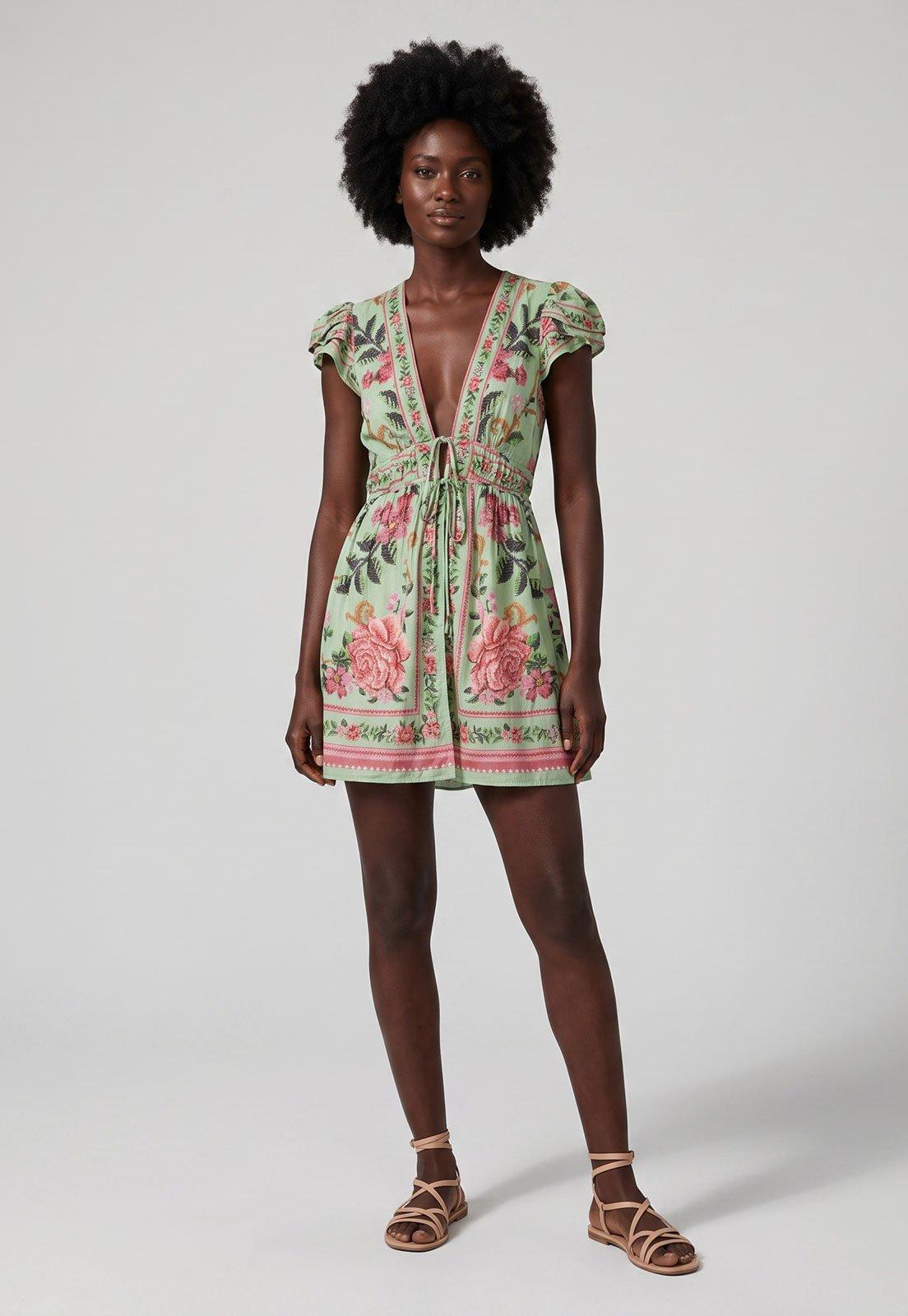 Vestido FARM Curto Floral Verde
