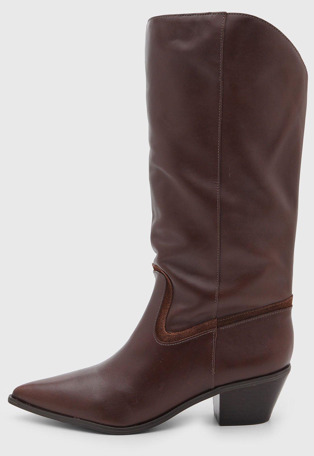 Bota Feminina Arezzo Cano Médio Couro Marrom