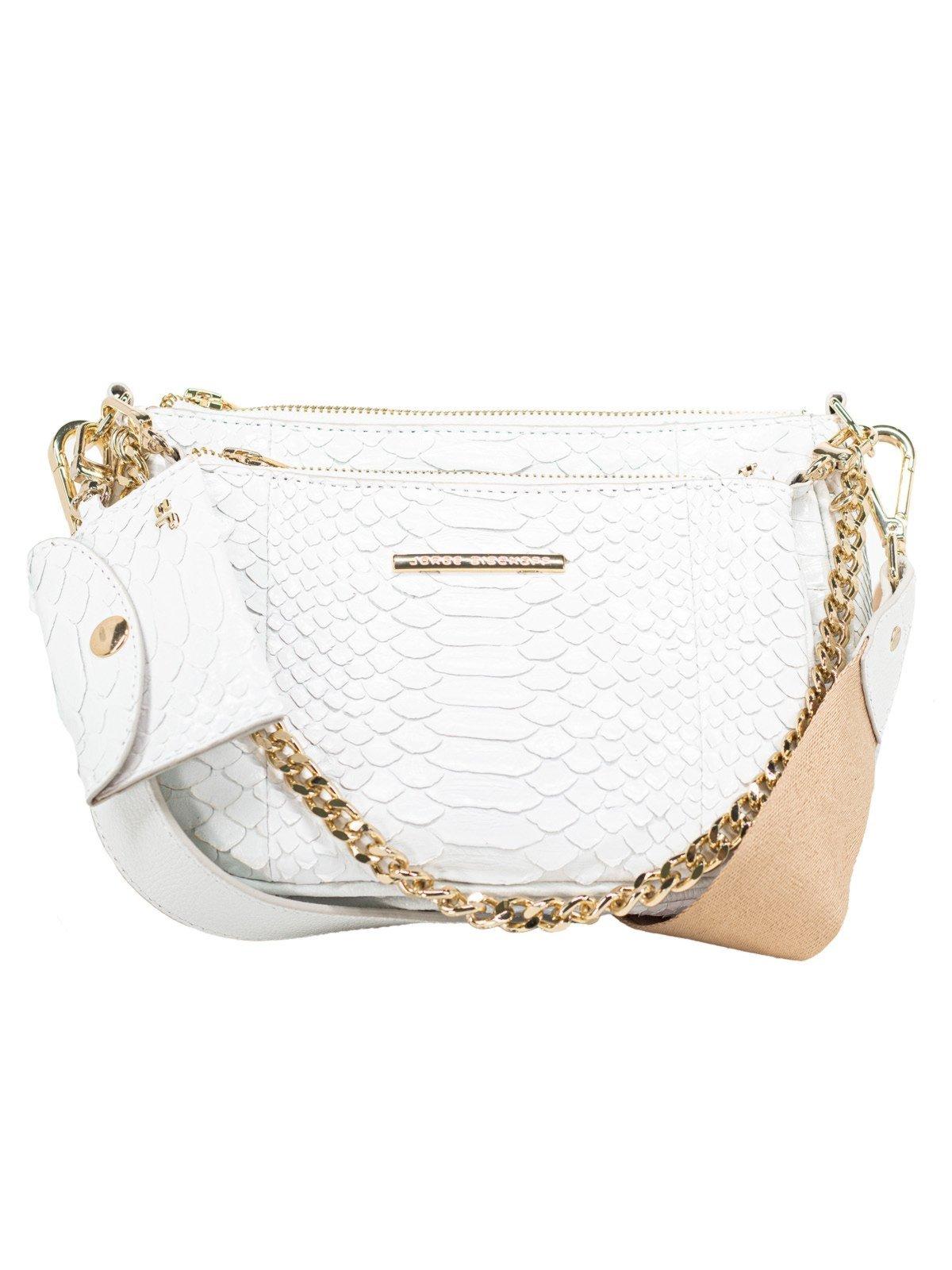 Bolsa Feminina Jorge Bischoff Couro Cobra Python Infinita Transversal Branco