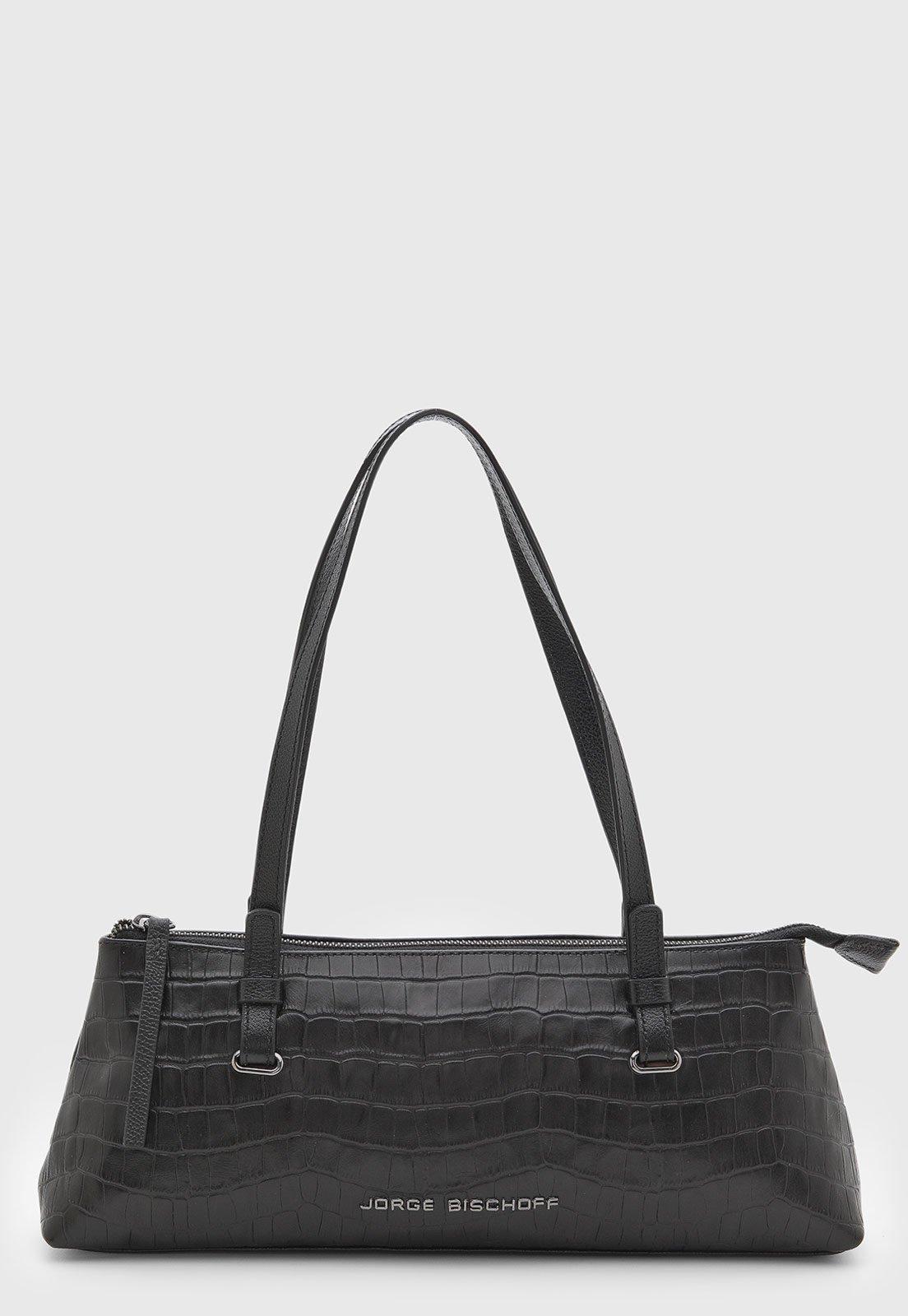 Bolsa Feminina Jorge Bischoff Textura Croco Preta